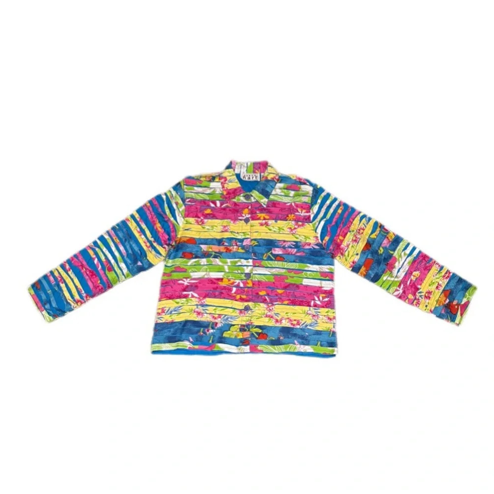 Keren Hart Vintage Rainbow Light Buttoned Multicolor Cotton Jacket Women’s Large - Picture 3 of 9